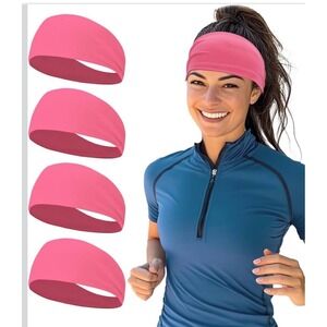 Set of 4 Womens Pink Athletic Headband Wide Stretchy Workout Yoga Running
